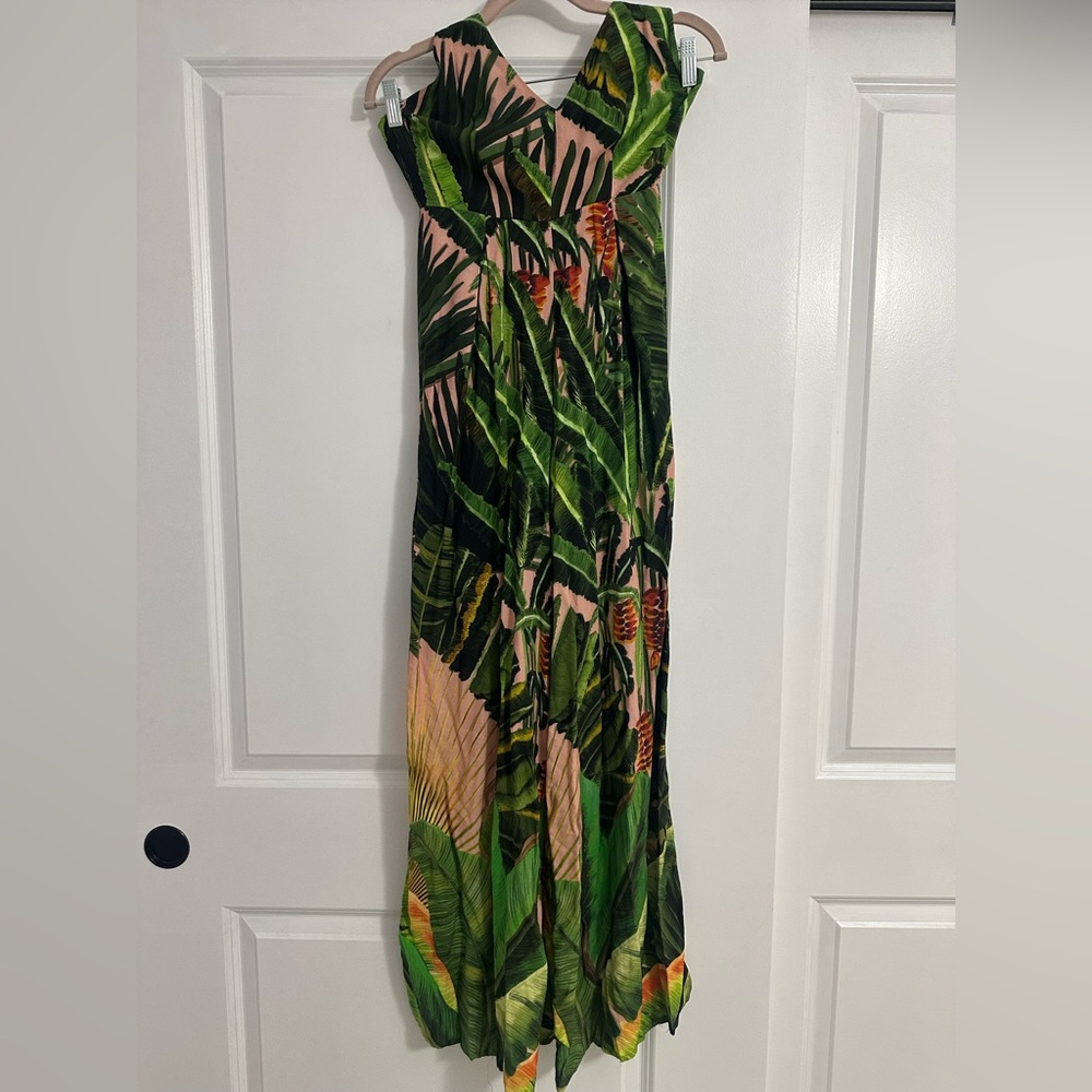 FARM Rio Green Tropical Wide Leg Jumpsuit
